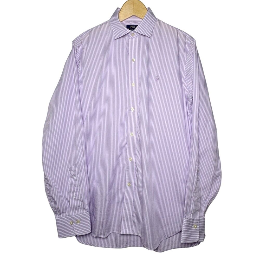 Polo Ralph Lauren Men's 15.5 39 Dress Shirt Lavender Stripe Spread Collar Cotton